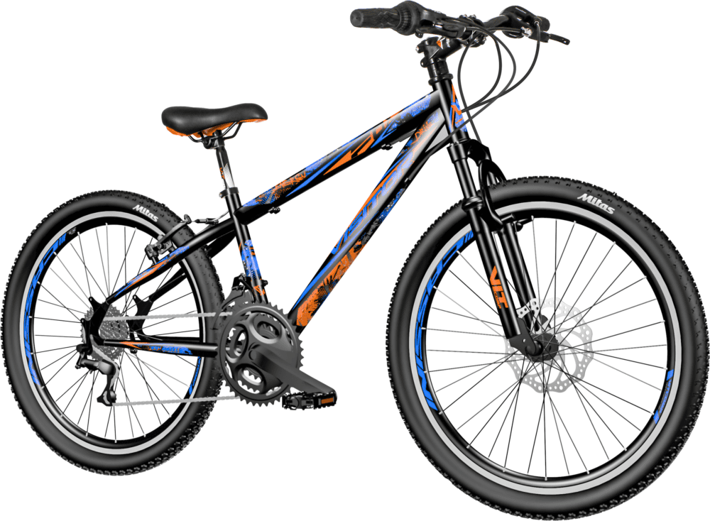 VISITOR HUNTER  24"-OS MTB ELSŐ TÁRCSAFÉKKEL FEKETE NARANCS